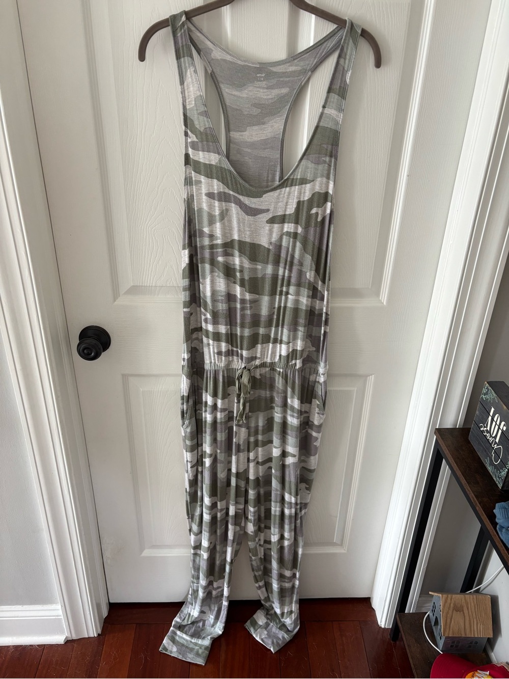 aerie Olive and Gray Camo Racerback One-Piece Jumpsuit